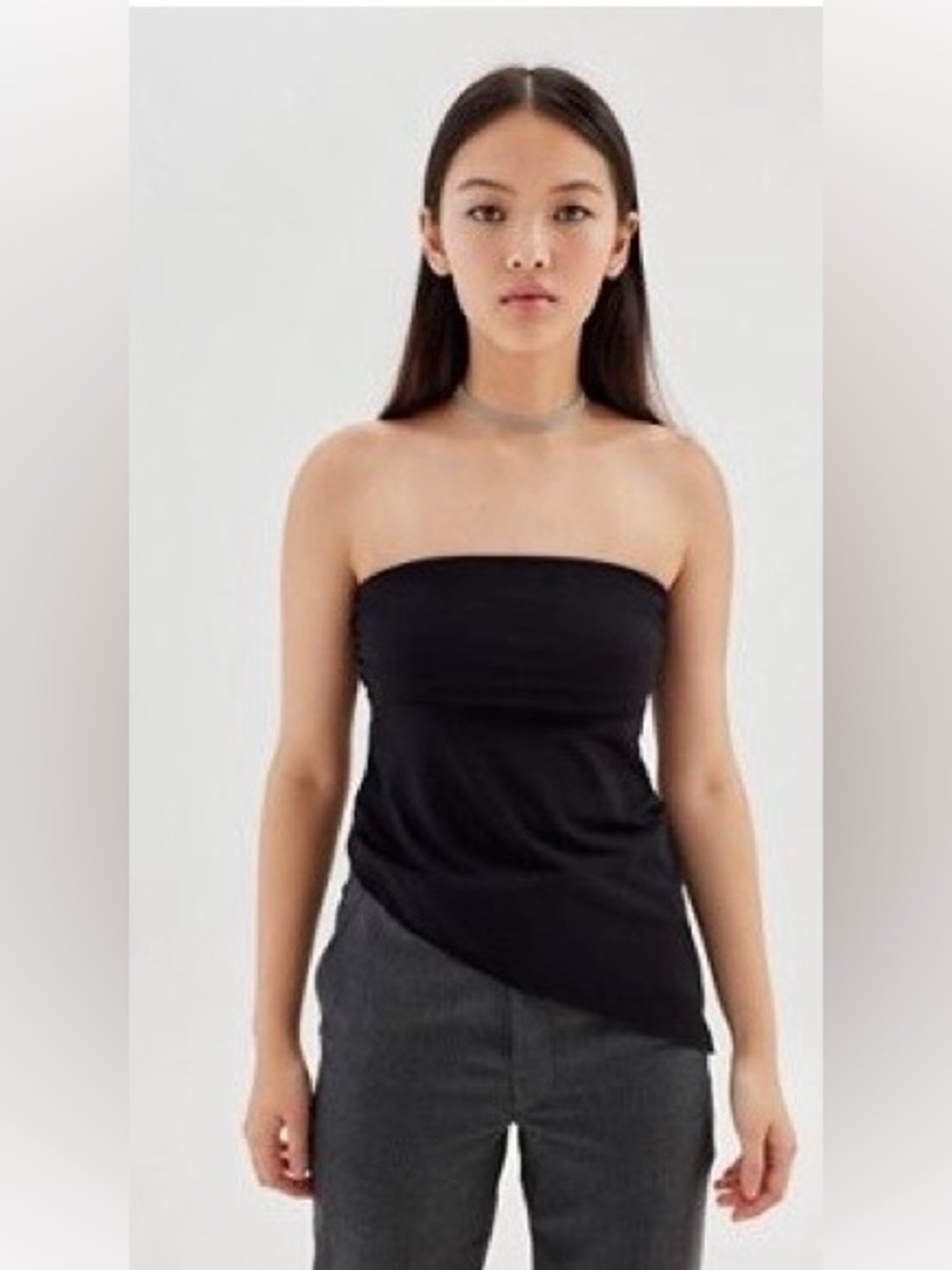 Urban Outfitters Black Asymmetrical Ruched Tube Top